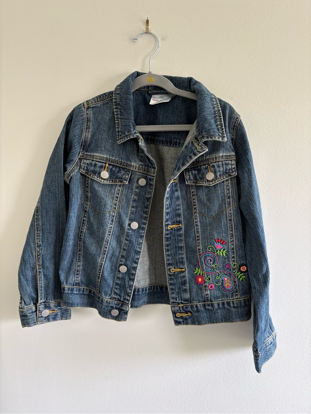 Hanna Andersson 100% Cotton Girls Embroidered Floral Denim Jacket size 8